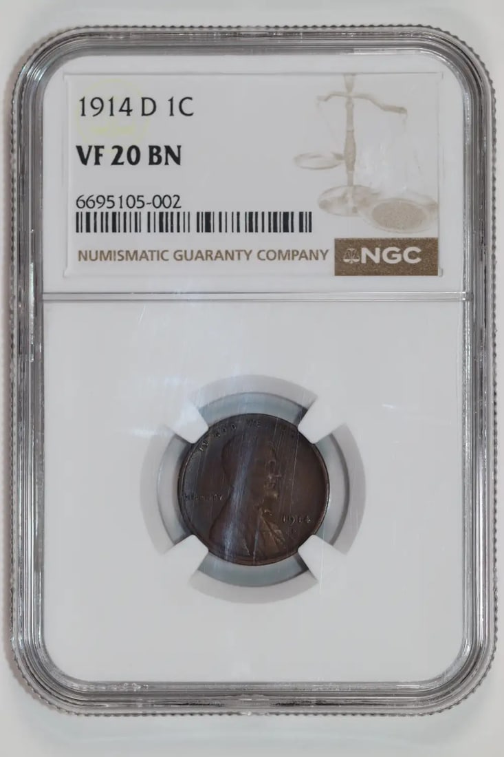 BN 1914-D LINCOLN WHEAT CENT NGC VF20 (1 of 2)