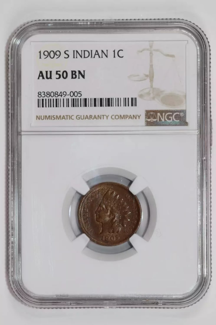 BN 1909-S INDIAN HEAD CENT NGC AU50 (1 of 2)