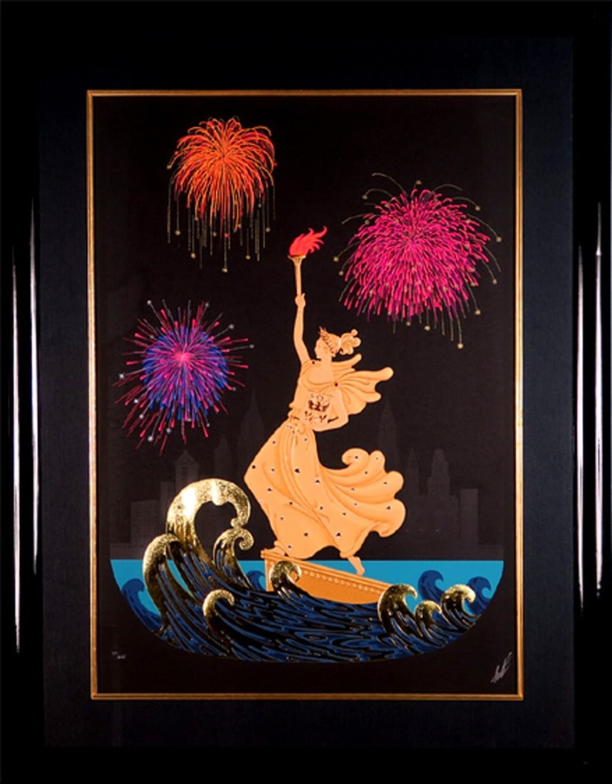 night " Large Serigraph Silkscreen Hand Signed Framed - ERTE " Statue of Liberty (1 of 2)