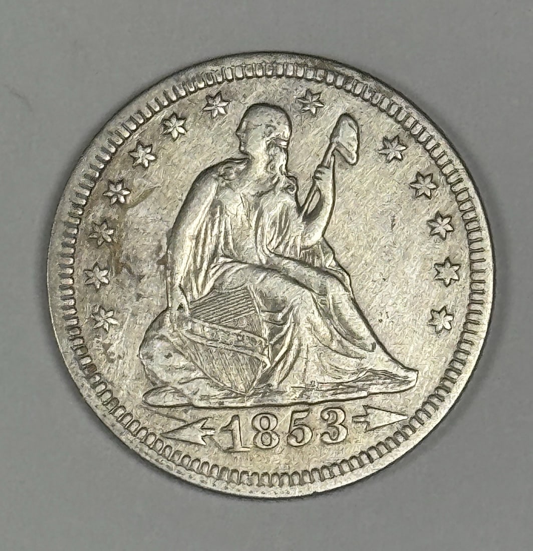 DETAILS 1853 ARROWS AND RAYS SEATED LIBERTY QUARTER AU (1 of 3)