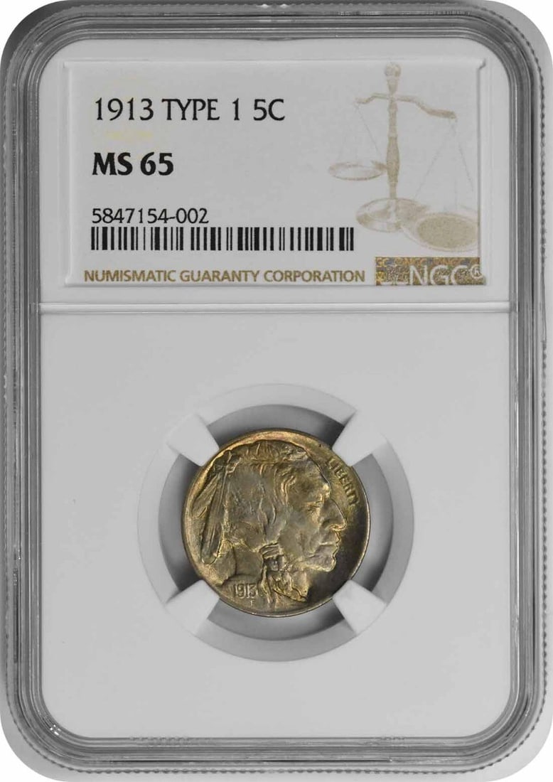 NGC 1913 Buffalo Nickel Type 1 MS65: NGC 1913 Buffalo Nickel Type 1 MS65 This listing features NGC 1913 Buffalo Nickel Type 1 MS65. Item specifics are provided below. Item Specifics: Country Of Origin: United States Certification: NGC Ci