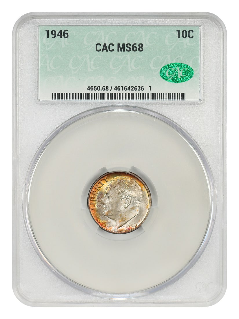 Roosevelt Dime - 1946 10C CACG MS68: Roosevelt Dime - 1946 10C CACG MS68 This listing features Roosevelt Dime - 1946 10C CACG MS68. Item specifics are provided below. Item Specifics: Certification: CACG Certification Number: 461642636 Ci