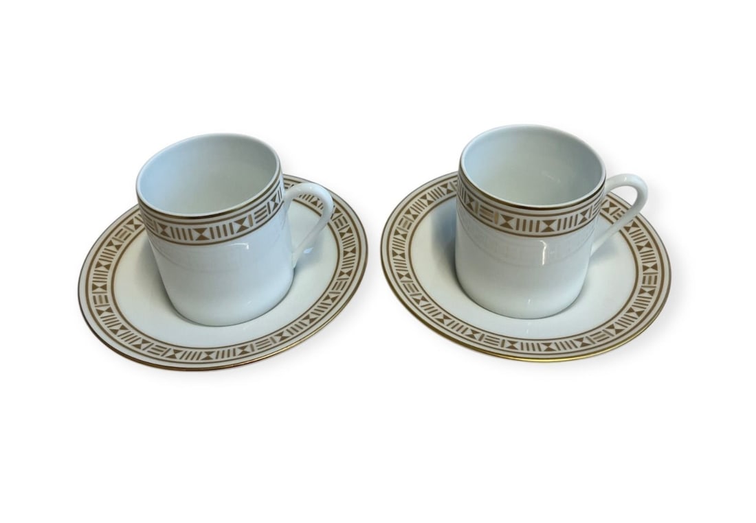 Saucers Hermes Cup & Saucer Egee Soleil 2pcs Gold Demitasse Mocha Set With: Saucers Hermes Cup & Saucer Egee Soleil 2pcs Gold Demitasse Mocha Set With This listing features Saucers Hermes Cup & Saucer Egee Soleil 2pcs Gold Demitasse Mocha Set With. Item specifics are