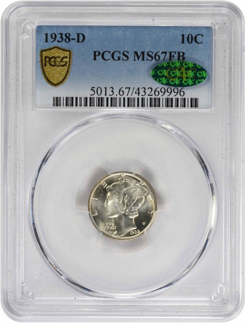(CAC) 1938-D Mercury Silver Dime MS67FB PCGS (1 of 2)