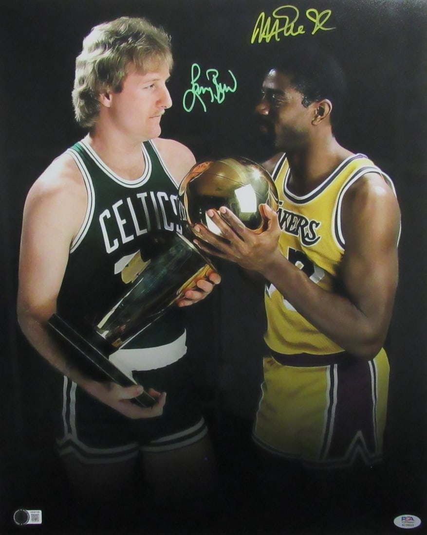 200037 Larry Bird/ Magic Johnson Dual-Signed/ Autographed 16x20 Photo PSA & BAS (1 of 4)