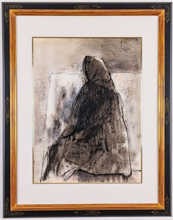 Sealed Jean Jansem Original Watercolor Woman in Black Signed Framed (1 of 7)