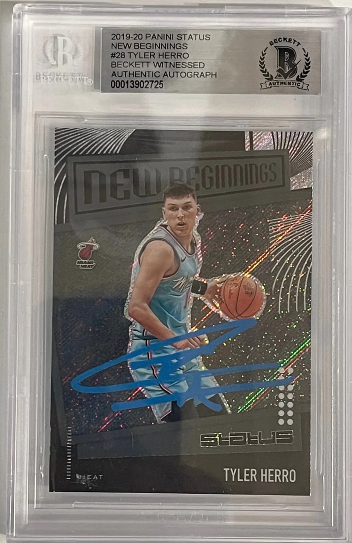 (Beckett) Tyler Herro Autographed 2019-20 Panini Status Rookie Card #28 (1 of 2)