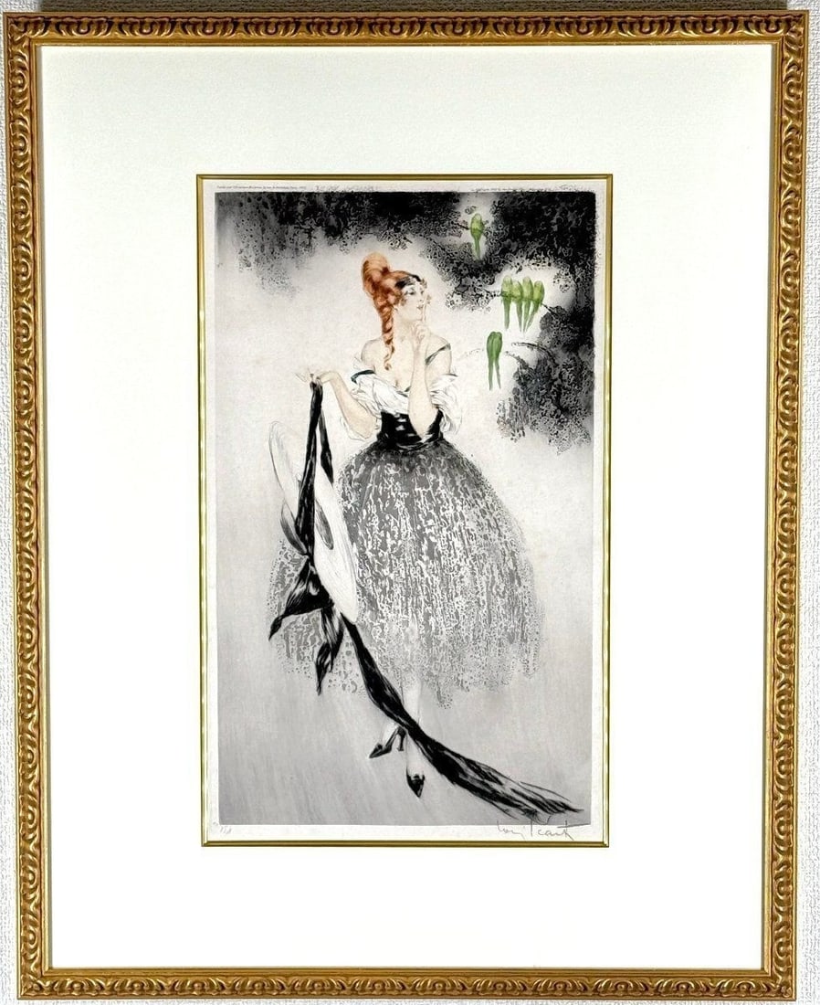 Rare Louis Icart Blue Parakeet Etching On the Branches 1922 Vintage Artwork (1 of 20)