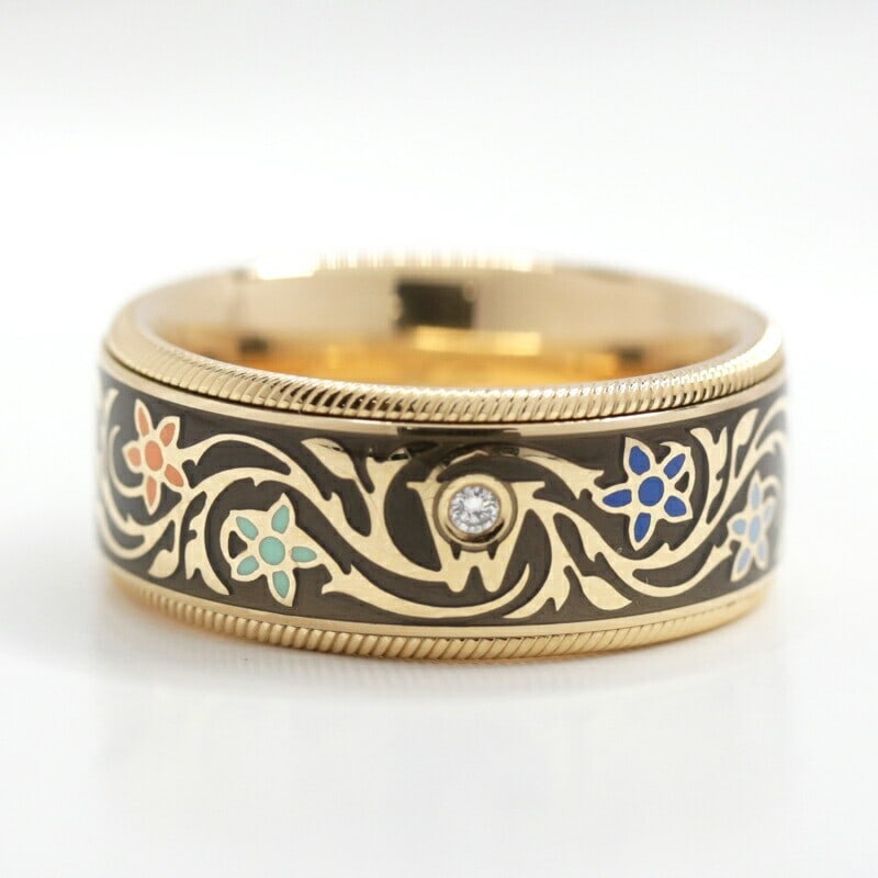 56 Wellendorff Mikimoto Vintage Diamond 18k Gold Enamel Flower Spinner Ring Size (1 of 6)