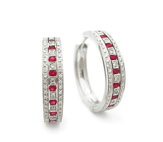 Size Damiani Belle Epoque Ruby Diamond 18k White Gold Hoop Earrings Large (1 of 5)