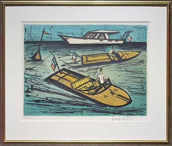 EA Bernard Buffet Motorboat on the Coast of Saint-Tropez Lithograph Signed ED (1 of 7)