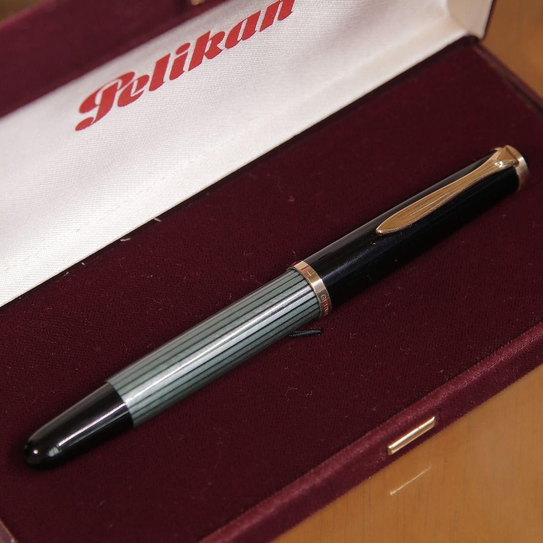 Case Pelikan Fountain Pen 400NN M&K Striped Green Nib EF 14K Rare Vintage With (1 of 9)