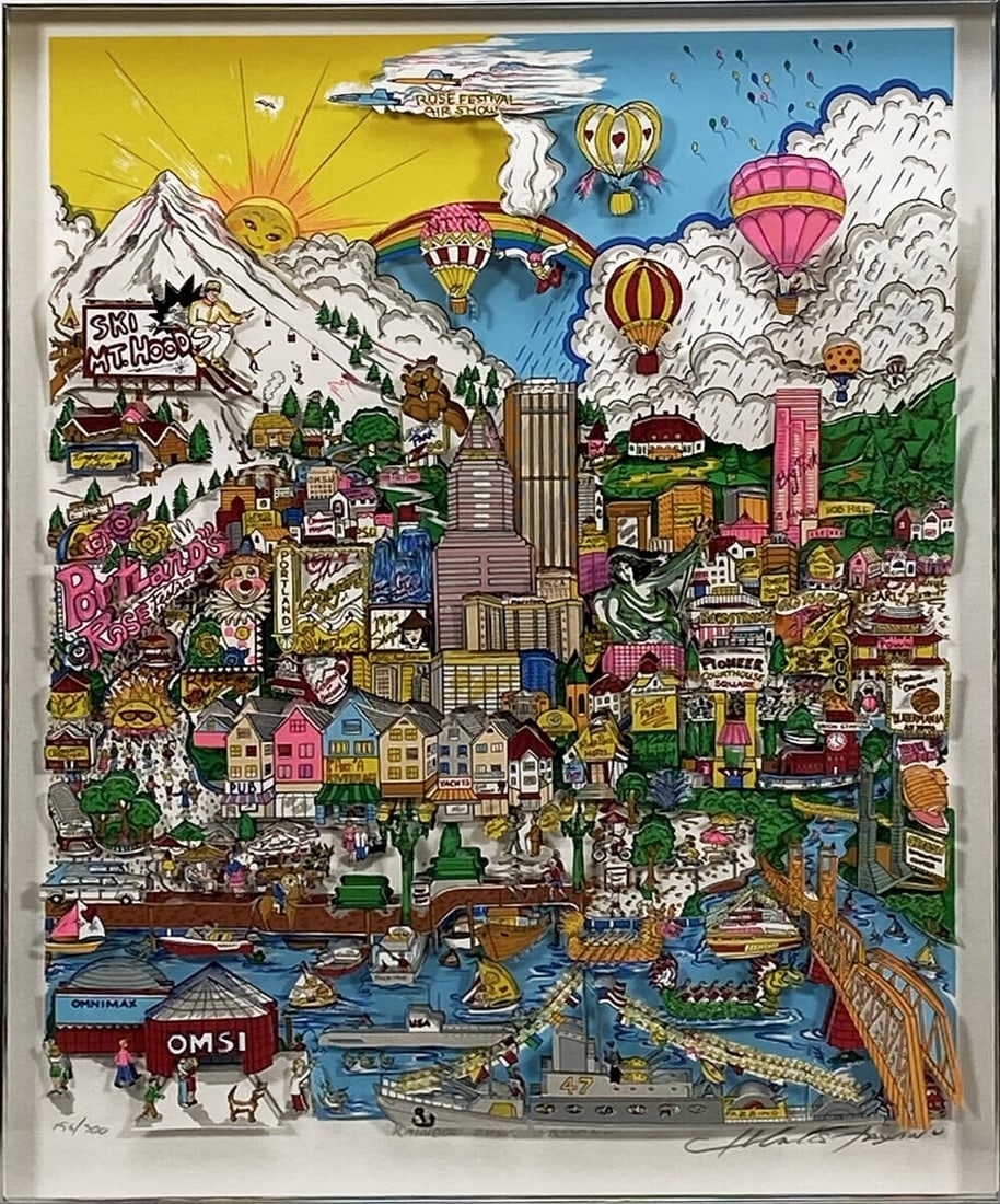 300 Charles Fazzino 3D Pop Art Rainbow Over Portland Signed Framed Limited To (1 of 9)