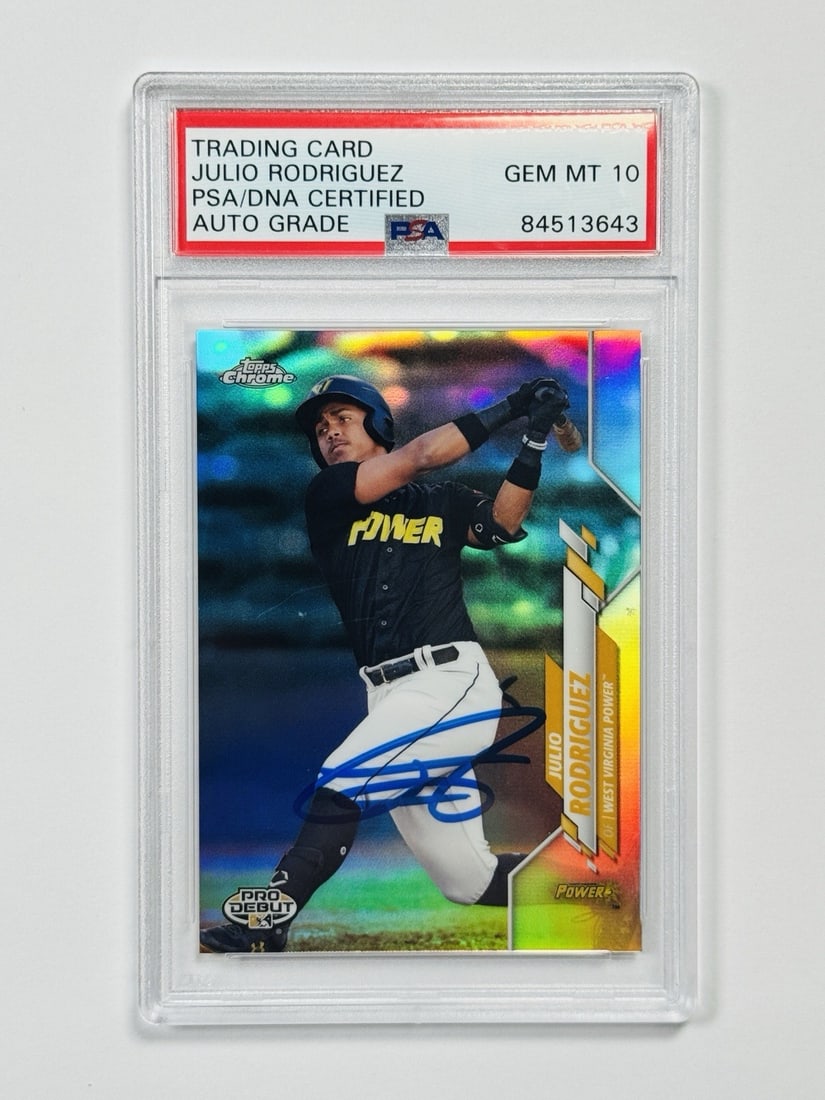 10 2020 TOPPS CHROME JULIO RODRIGUEZ #PDC-111 ROOKIE REFRACTOR AUTO/ 99 PSA (1 of 2)
