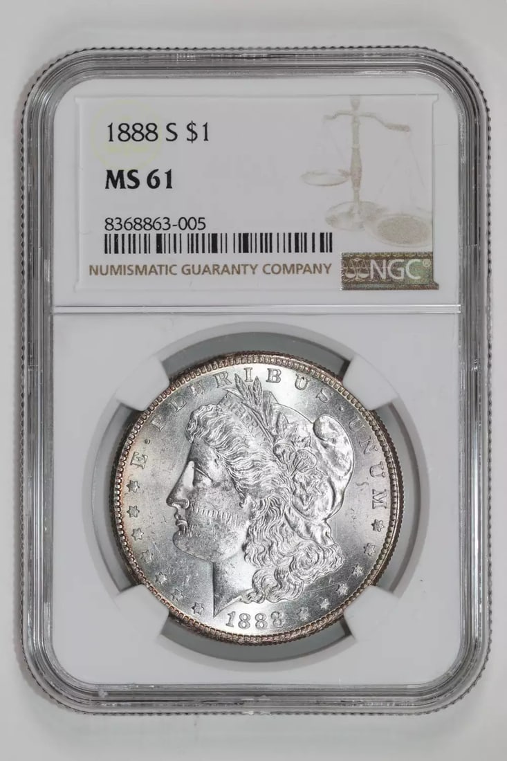 MS61 1888-S MORGAN DOLLAR NGC: MS61 1888-S MORGAN DOLLAR NGC This listing features MS61 1888-S MORGAN DOLLAR NGC. Item specifics are provided below. Item Specifics: Country Of Origin: USA Certification: NGC Composition: Silver