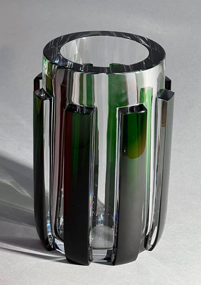 France Baccarat Limited Edition Vase Green Crystal Art Deco Style Signed 45/ 75 (1 of 10)