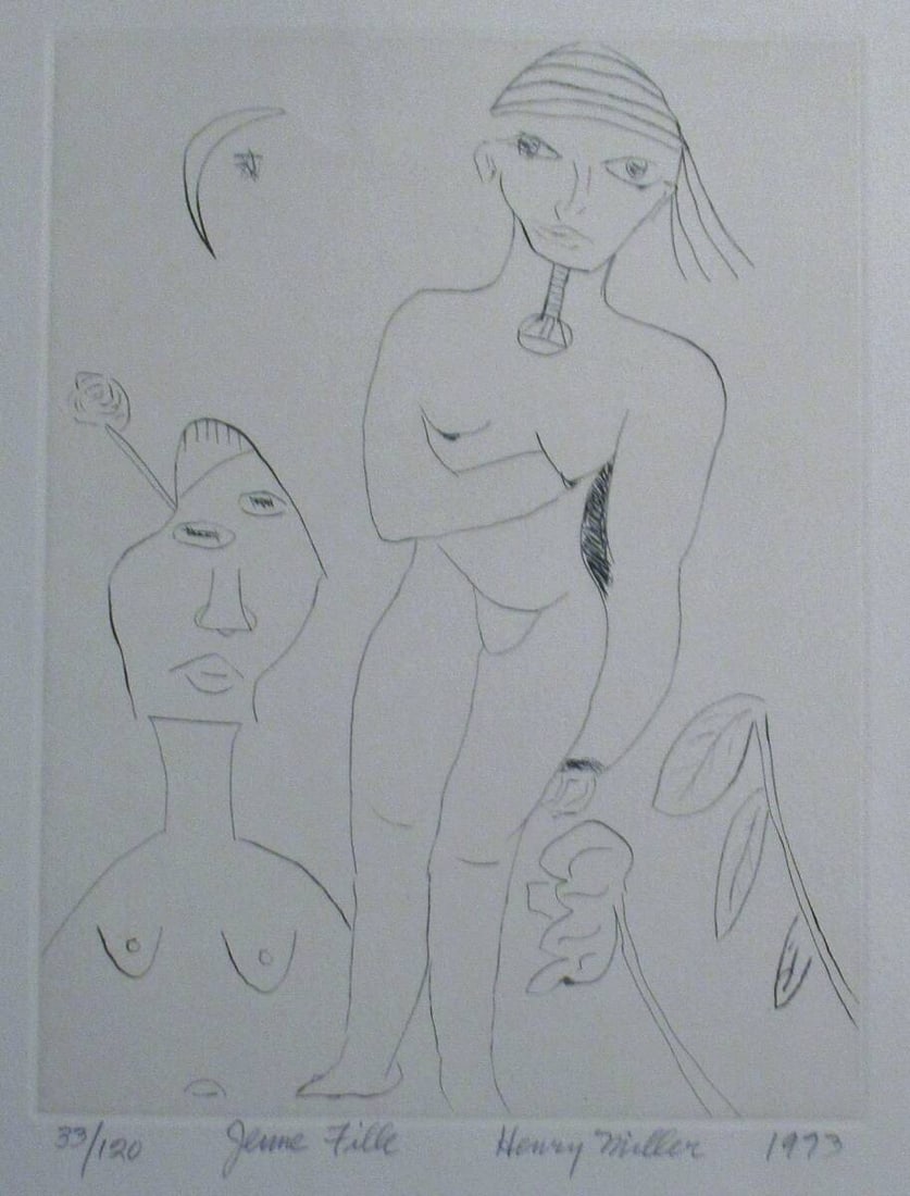 Art Henry Miller Young Girl Etching 1973 Signed ED 33/ 120 Sheet Only Authentic (1 of 2)