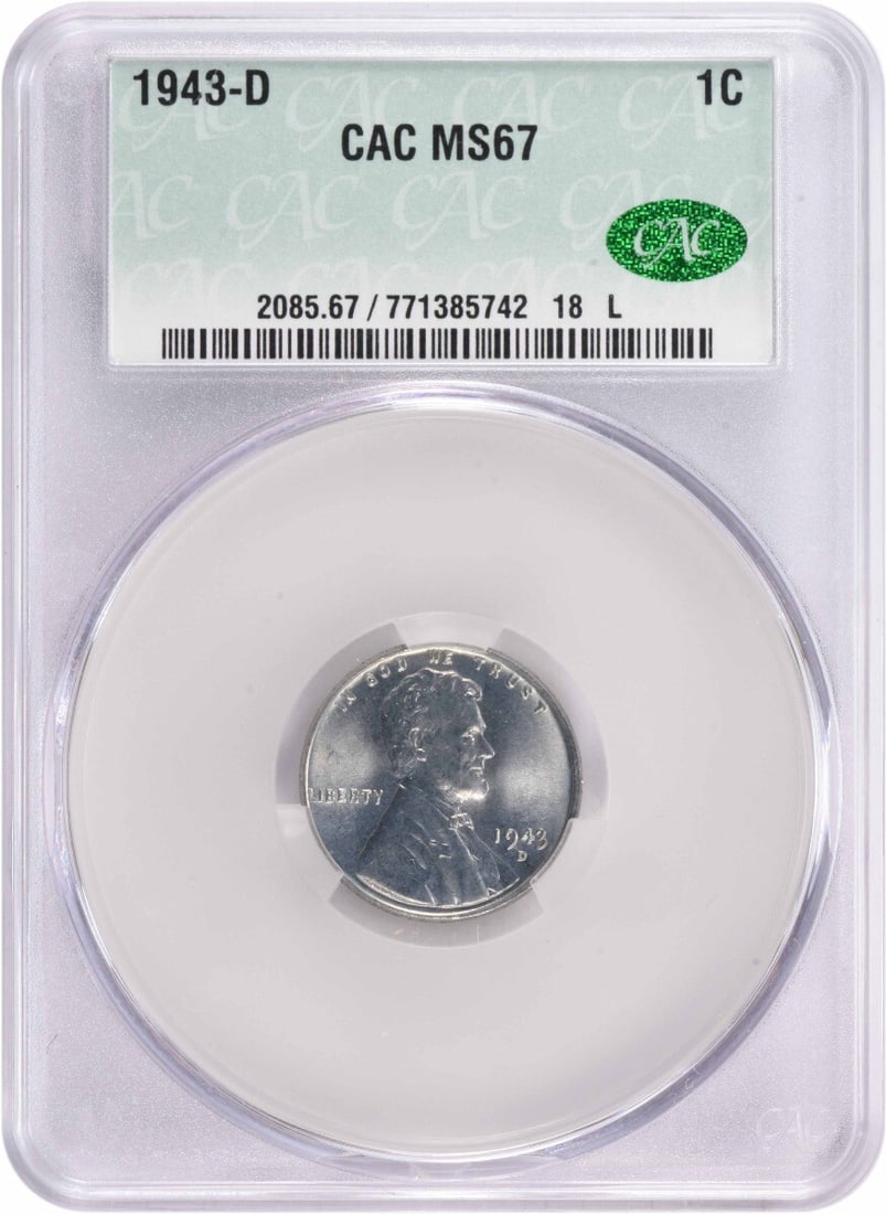 CACG 1943-D Steel Lincoln Cent MS67 (1 of 2)