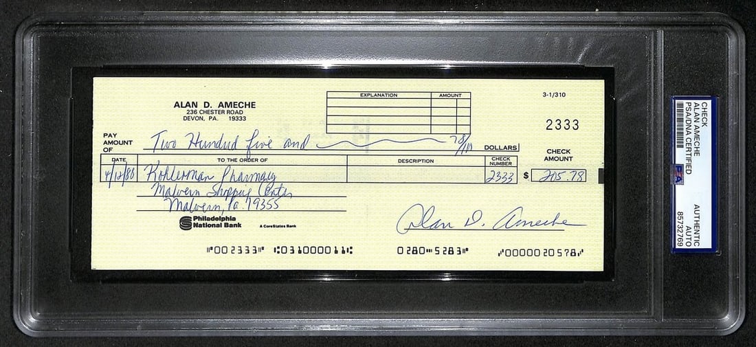 205379 Alan Ameche Signed/ Auto 1988 Bank Check 1954 Heisman Wisconsin PSA/ DNA (1 of 2)