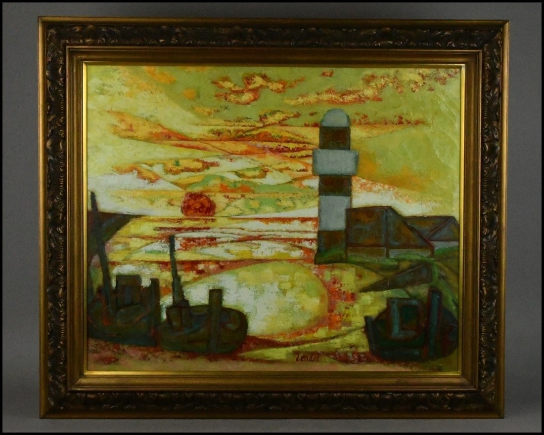 78x90.8cm Gabriel Zendel Oil Painting 'Lighthouse' Seascape Signed Framed (1 of 10)