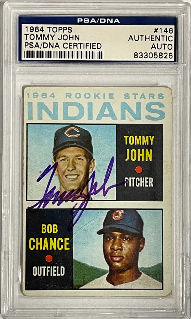 (PSA) Tommy John Autographed 1964 Topps Rookie Card #146 (1 of 2)