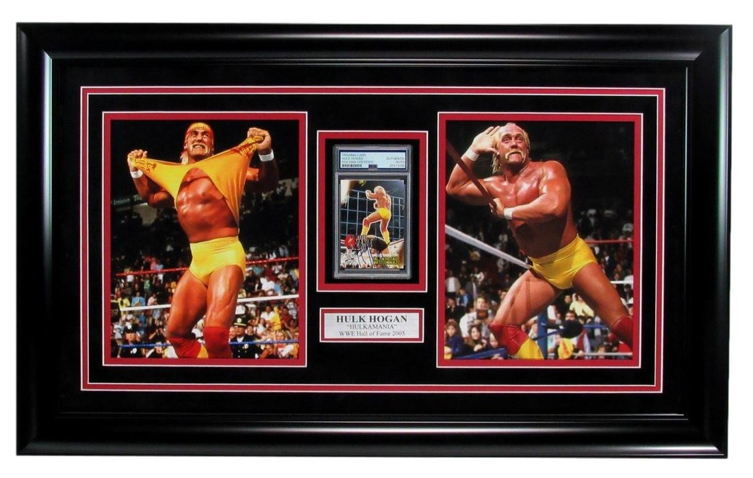 99560 Hulk Hogan HOF WWE Signed Trading card w/ 8x10 Photo Collage Framed PSA/ DNA (1 of 3)