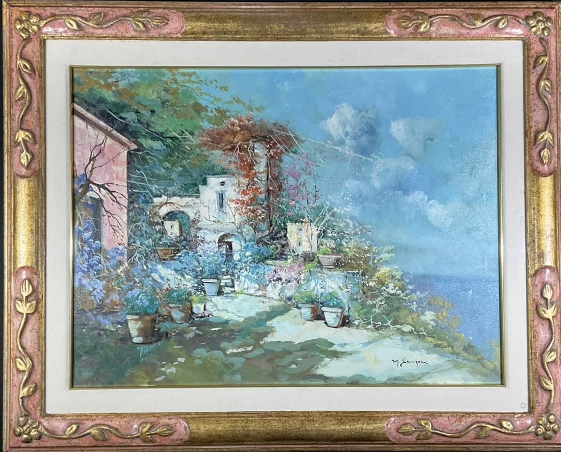 Signed Sanzone Italian Oil Painting Flower Garden Large Framed Landscape (1 of 10)