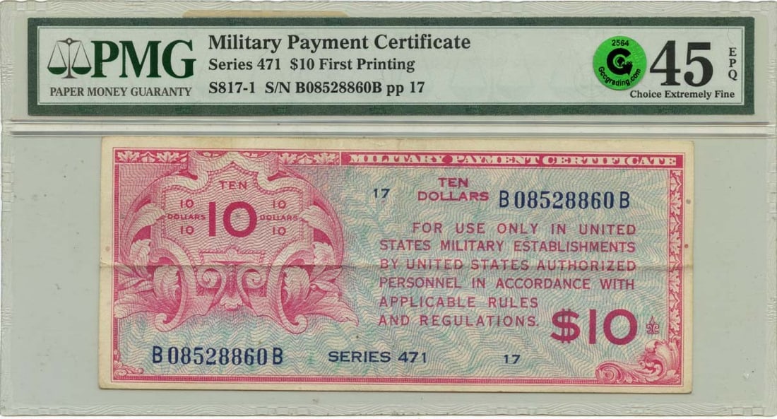 Green $10 Military Payment Series 471 PMG XF45 EPQ GCC (1 of 2)