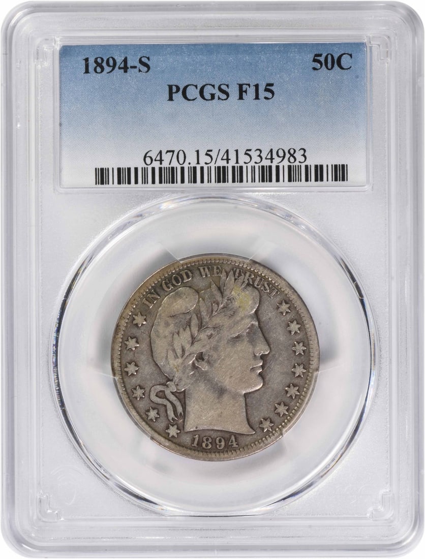 PCGS 1894-S Barber Silver Half Dollar F15: PCGS 1894-S Barber Silver Half Dollar F15 This listing features PCGS 1894-S Barber Silver Half Dollar F15. Item specifics are provided below. Item Specifics: Certification: PCGS Circulated/Uncirculate