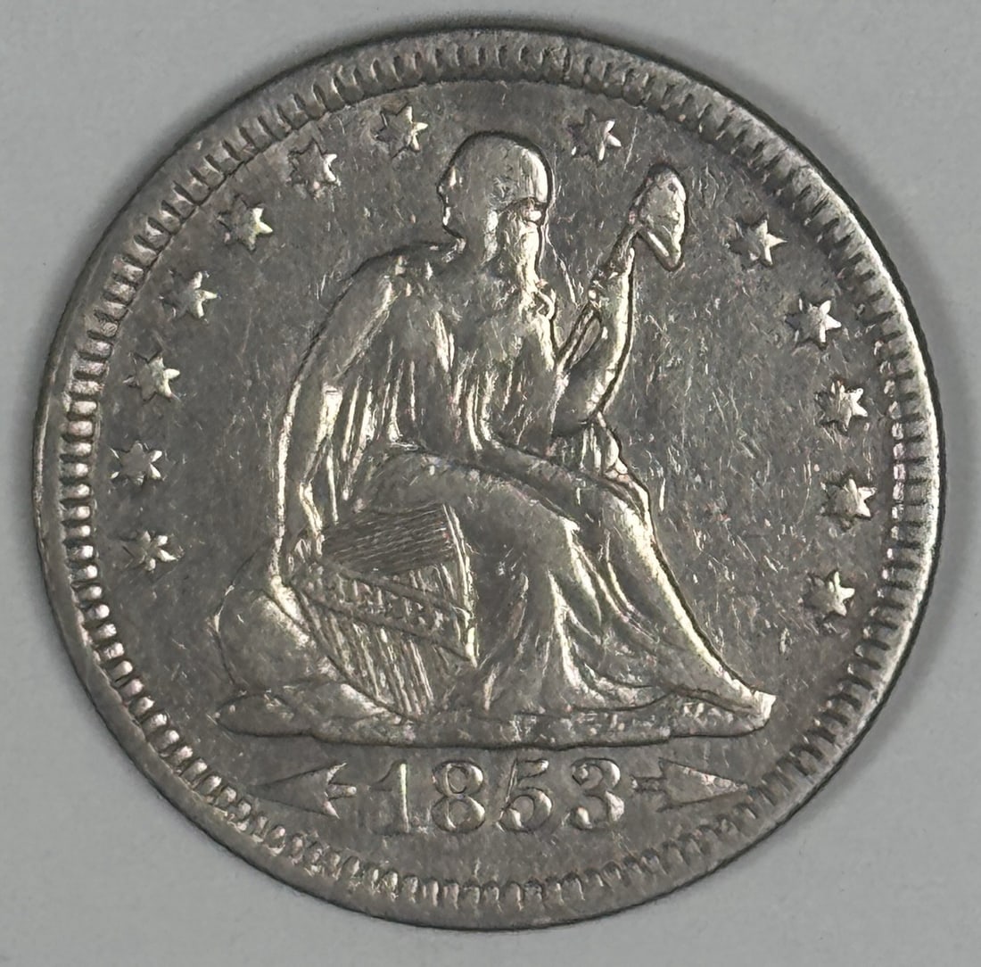 DETAILS 1853 ARROWS AND RAYS SEATED LIBERTY QUARTER AU (1 of 3)