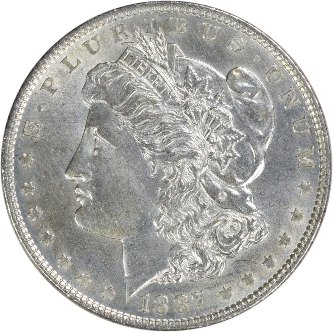 Uncertified 1887 Morgan Silver Dollar BU: Uncertified 1887 Morgan Silver Dollar BU This listing features Uncertified 1887 Morgan Silver Dollar BU. Item specifics are provided below. Item Specifics: Country Of Origin: United States Certificati