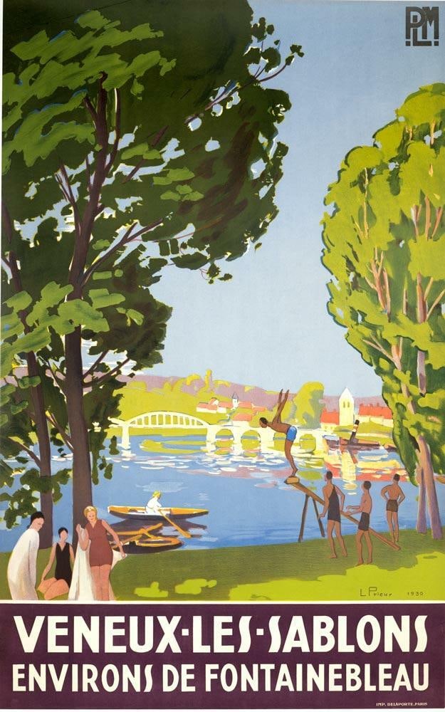 Rare Fontainebleau Veneux-Les-Sablons Art Deco Poster By Prieur On Linen C1930 (1 of 1)