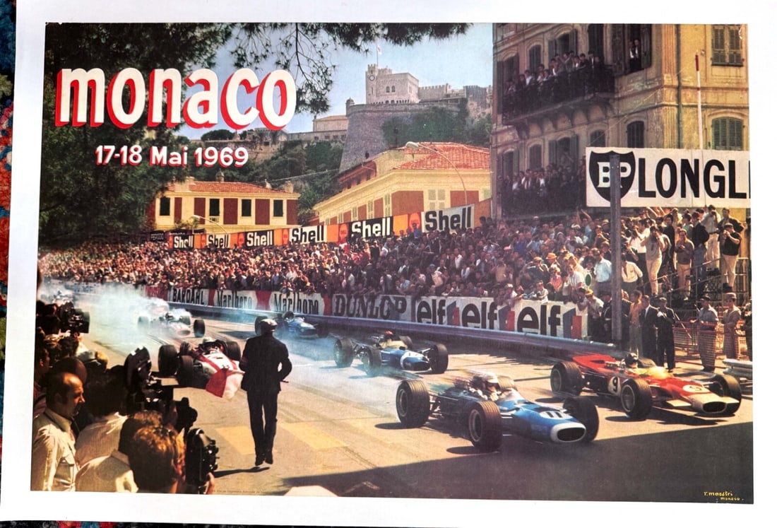 Maestri Monaco Grand Prix 1969 Original Printing Rare Poster Artwork (1 of 5)
