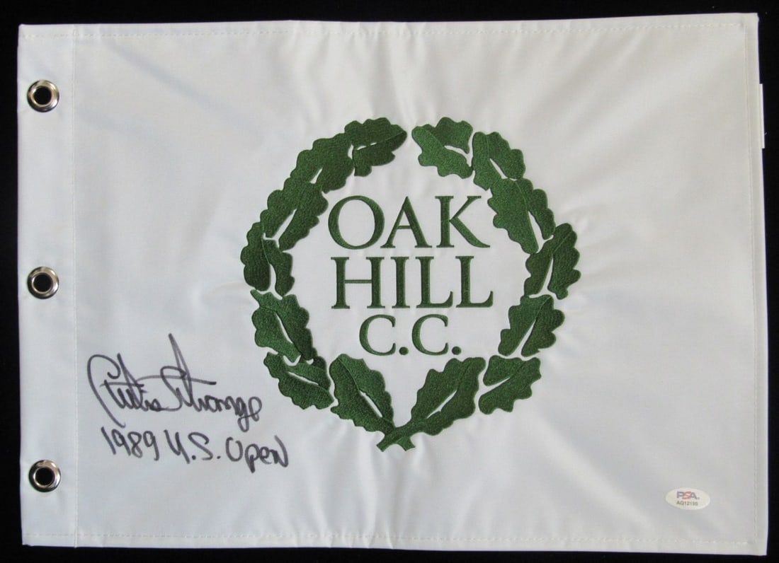 205612 Curtis Strange Autographed/ Inscribed Oak Hill CC Pin Flag PSA/ DNA (1 of 3)
