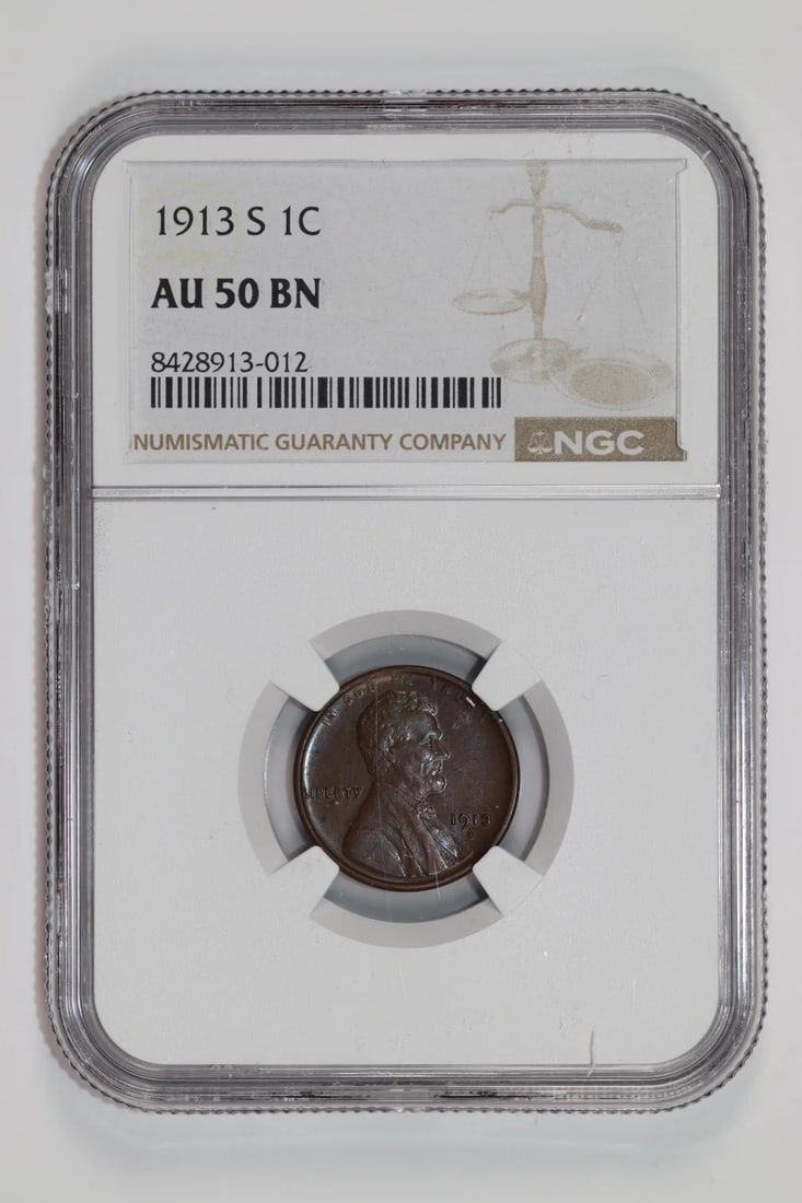 BN 1913-S LINCOLN WHEAT CENT NGC AU50 (1 of 2)