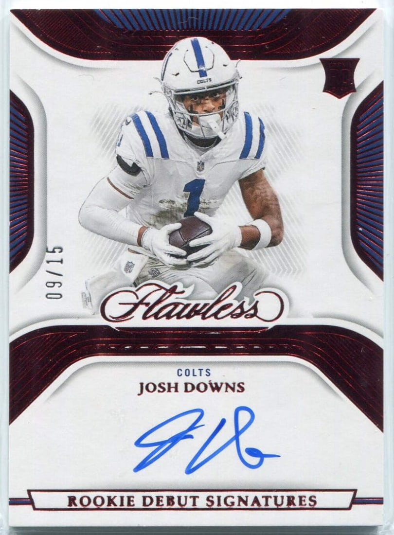 #R Josh Downs 2023 Panini Flawless Rookie Debut Signatures AUTO Ruby Parallel RC (1 of 2)