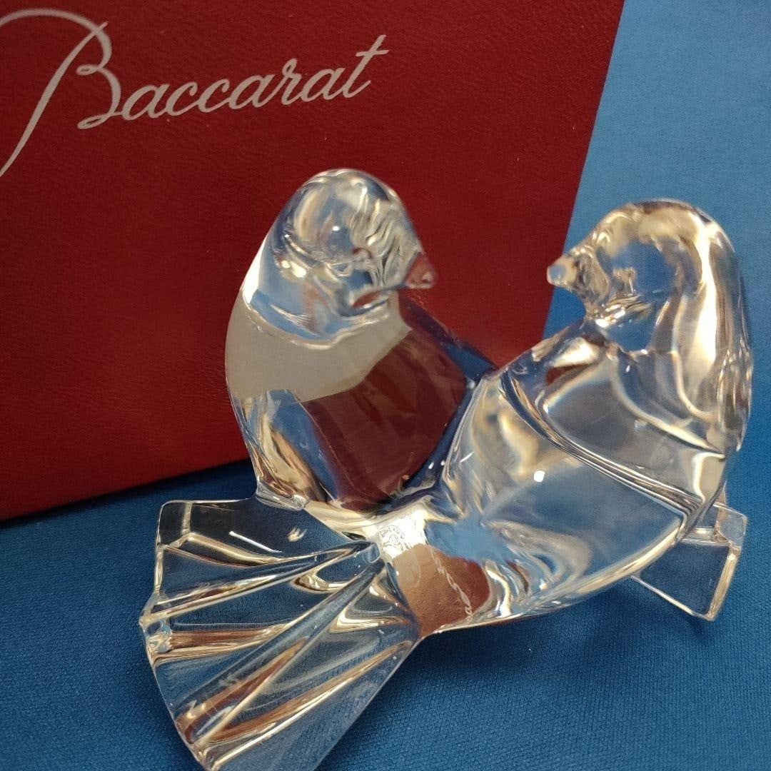 France Baccarat Pair of Doves Crystal Figurine Clear Glass Sculpture Handmade (1 of 4)
