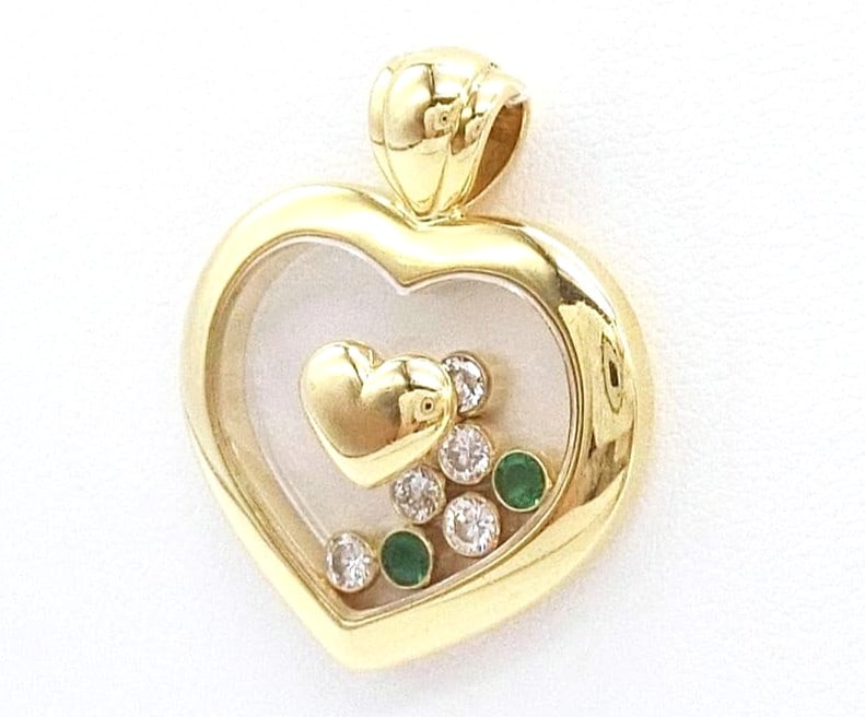 Charm Vintage Chopard Happy Diamond Emerald 18k Gold Heart Pendant Top Necklace (1 of 9)