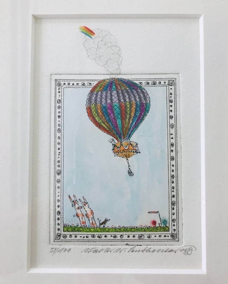 Framed Walter W. Leutheusser Balloon Original Lithograph Signed 1983 57/ 100 (1 of 10)