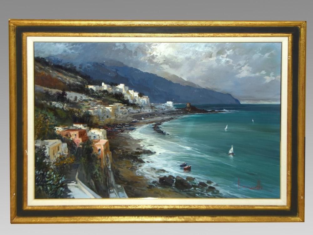 Framed Claudio Simonetti Oil Painting Amalfi Coast Italian Seascape Signed: Framed Claudio Simonetti Oil Painting Amalfi Coast Italian Seascape Signed This listing features Framed Claudio Simonetti Oil Painting Amalfi Coast Italian Seascape Signed. Item specifics are