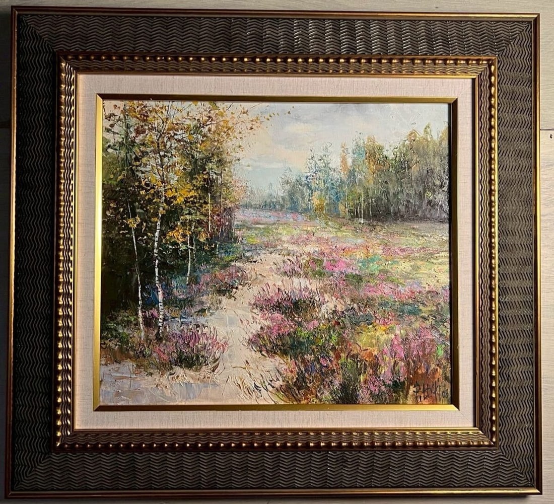 Framed Pawel Lacki Field of Heather 2008 Original Oil Painting Signed (1 of 9)