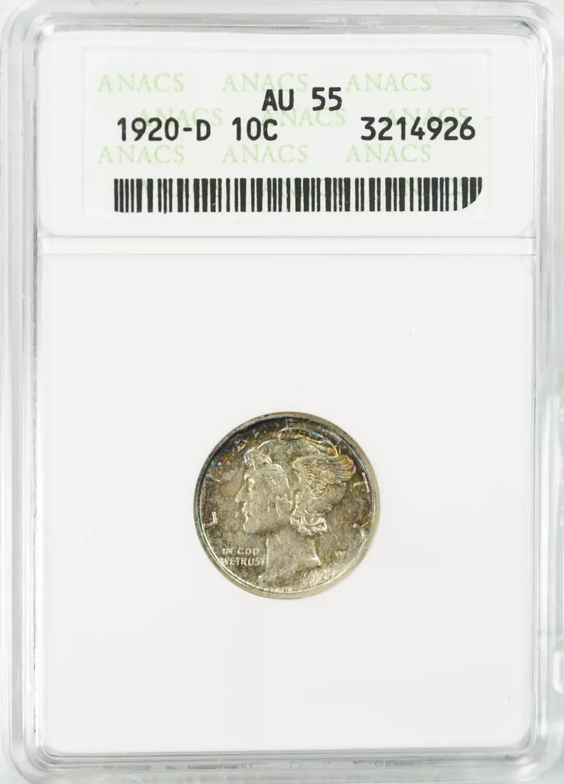 (926) 1920 D MERCURY HEAD DIME 10C ANACS CERTIFIED AU 55 ABOUT UNC: (926) 1920 D MERCURY HEAD DIME 10C ANACS CERTIFIED AU 55 ABOUT UNC This listing features (926) 1920 D MERCURY HEAD DIME 10C ANACS CERTIFIED AU 55 ABOUT UNC. Item specifics are provided below. Item Spe