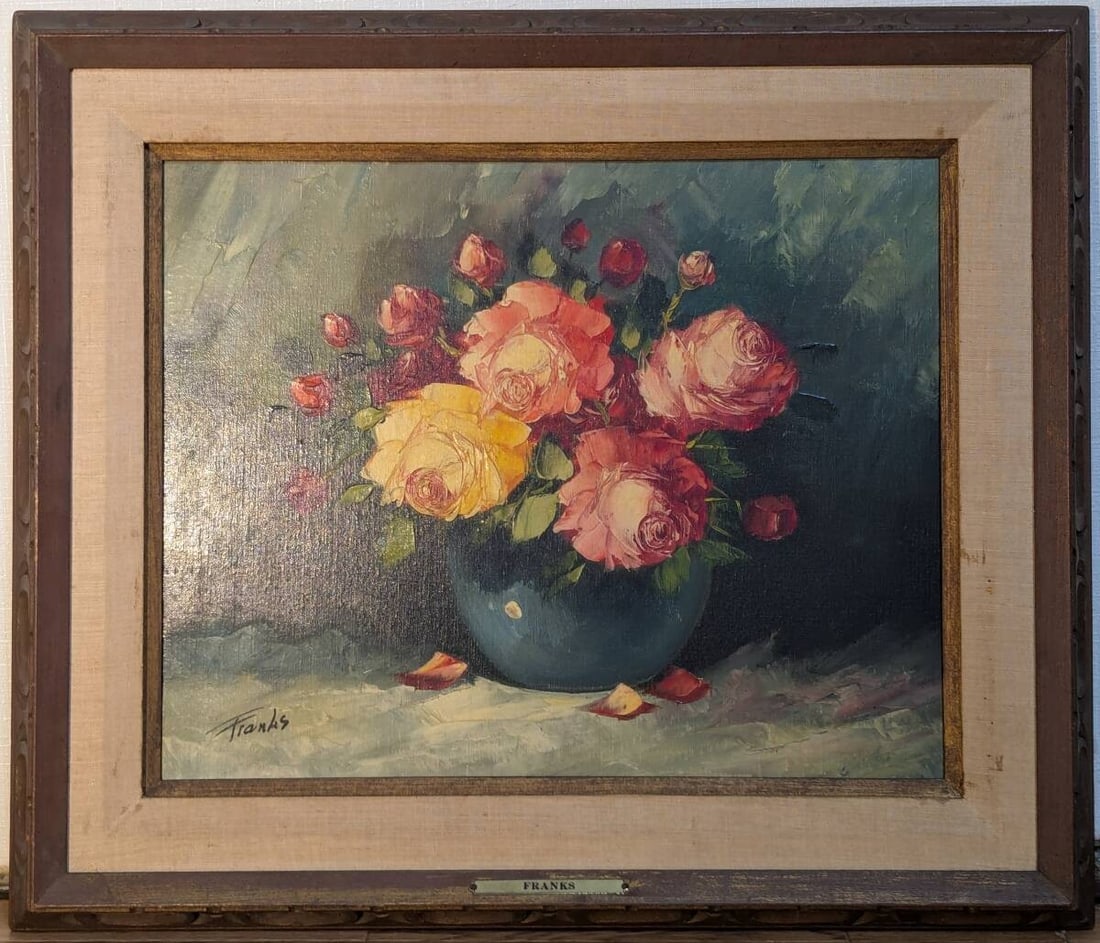 Framed Noel Franks Original Oil Painting Roses Floral Still Life 20x16 Signed (1 of 8)
