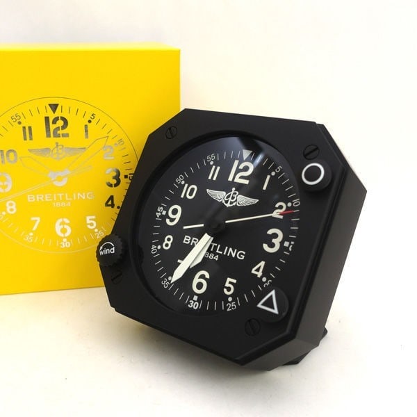 Working Breitling 1884 Wing Logo Desk Table Clock Cockpit Direct Black (1 of 6)
