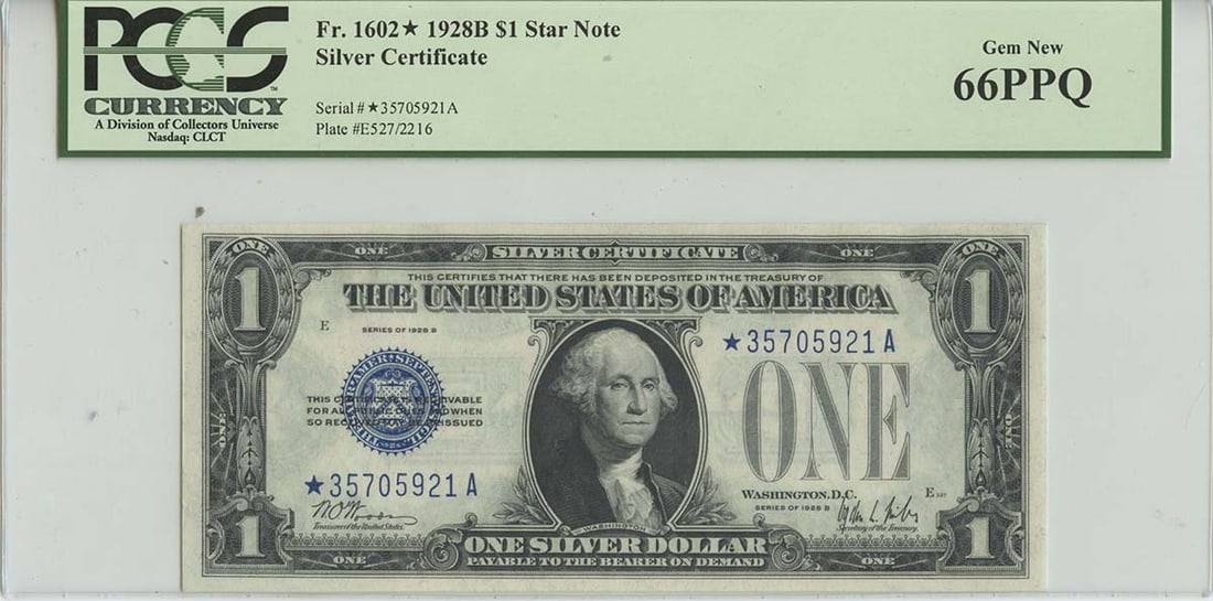 New 1928B $1 Silver Certificate Star Note FR# 1602* PCGS 66 PPQ Gem (1 of 1)