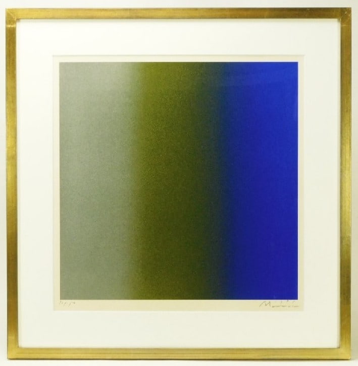 Art Hisashi Momose Vertical Blue Silkscreen 1985 Signed Japanese Abstract (1 of 9)