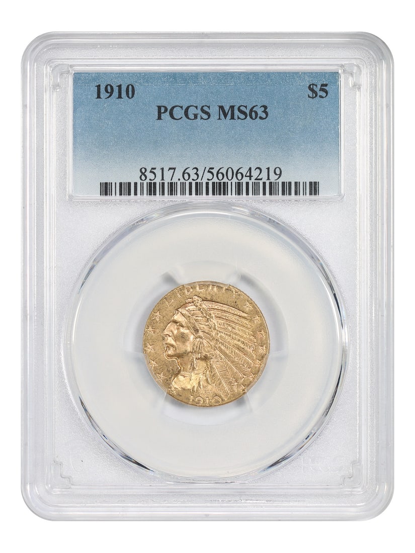 Indian $5 - 1910 $5 PCGS MS63: Indian $5 - 1910 $5 PCGS MS63 This listing features Indian $5 - 1910 $5 PCGS MS63. Item specifics are provided below. Item Specifics: Certification: PCGS Certification Number: 56064219 Circulated/Unci