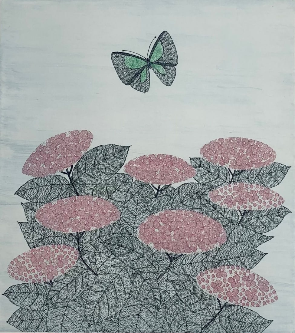Collectible Keiko Minami Hydrangea Etching 1970 Signed edition 36/ 100 Sheet only (1 of 6)