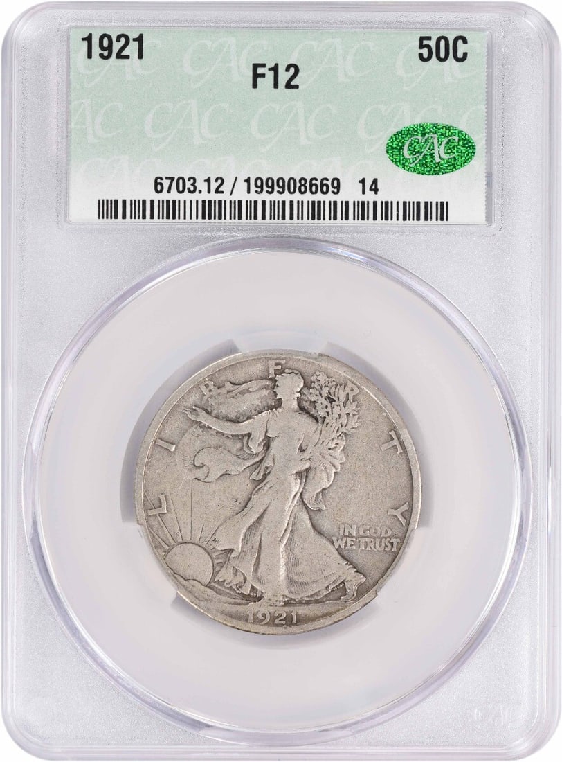CACG 1921 Walking Liberty Silver Half Dollar F12: CACG 1921 Walking Liberty Silver Half Dollar F12 This listing features CACG 1921 Walking Liberty Silver Half Dollar F12. Item specifics are provided below. Item Specifics: Country Of Origin: United St