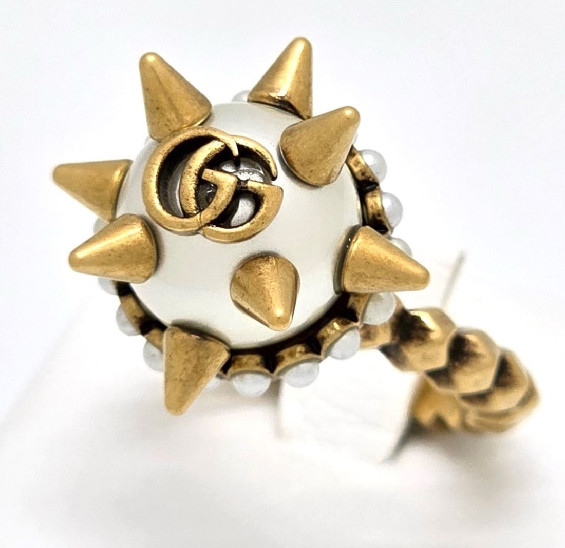 US6.5-7 Gucci GG Double G Gold tone Studded Glass Pearl Ring (1 of 9)